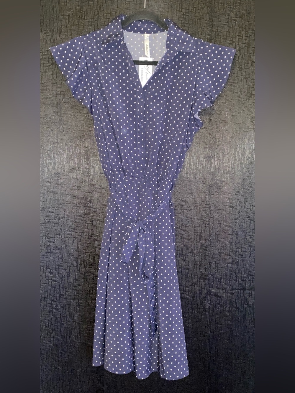 Ny Collection - NWT Blue & White Polka Dot Belted Dress size large